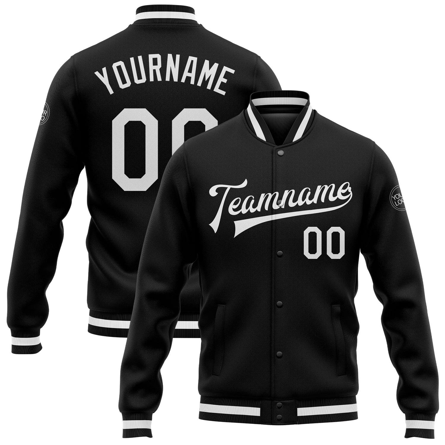 Custom Black White Bomber Full-Snap Varsity Letterman Jacket