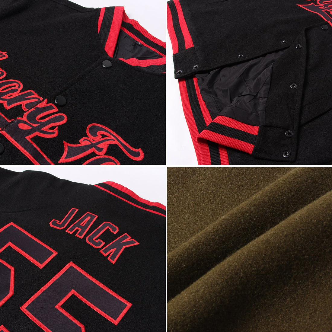 Custom Olive Red-Black Bomber Full-Snap Varsity Letterman Salute To Service Jacket