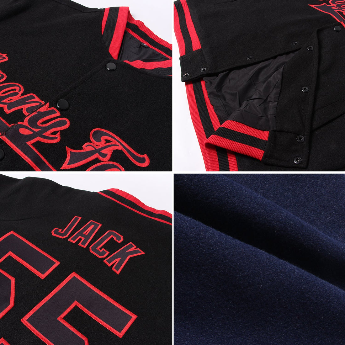 Custom Navy Royal-Red Bomber Full-Snap Varsity Letterman Jacket