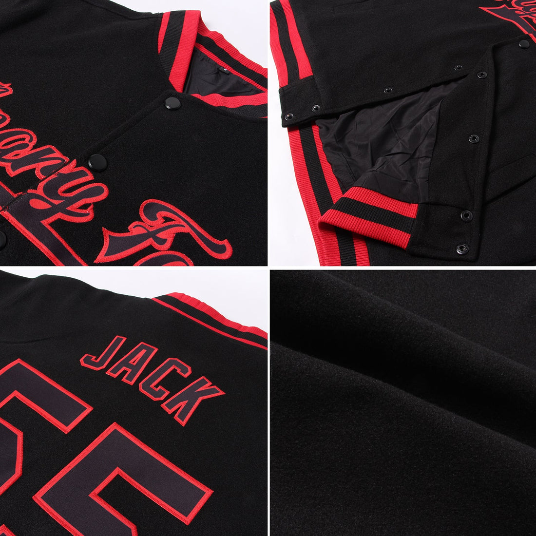 Custom Black Gold Pinstripe Red Bomber Full-Snap Varsity Letterman Jacket