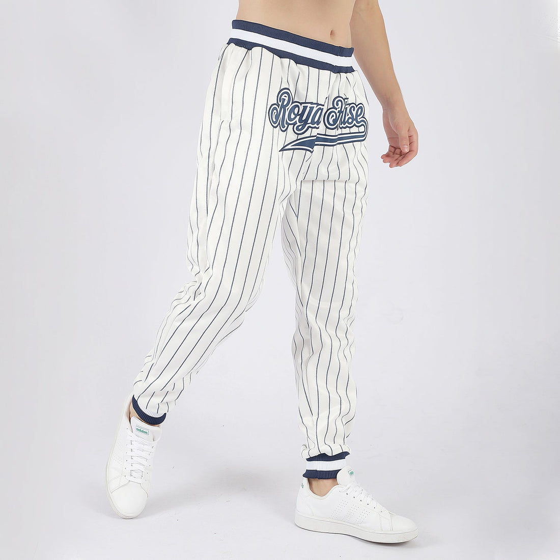 Custom White Navy Pinstripe Navy-White Sports Pants