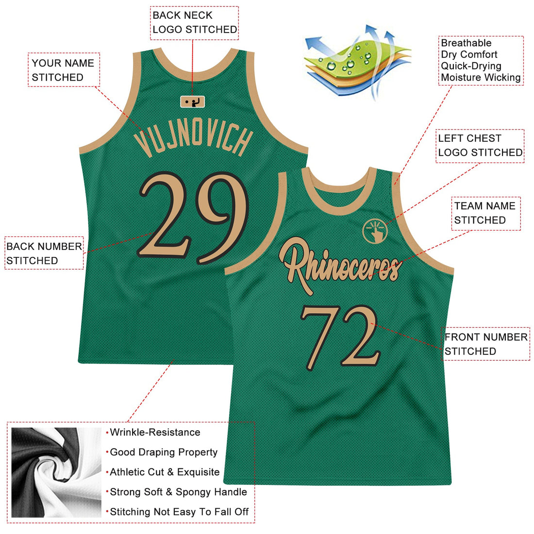 Custom Kelly Green Old Gold-Black Authentic Throwback Basketball Jersey