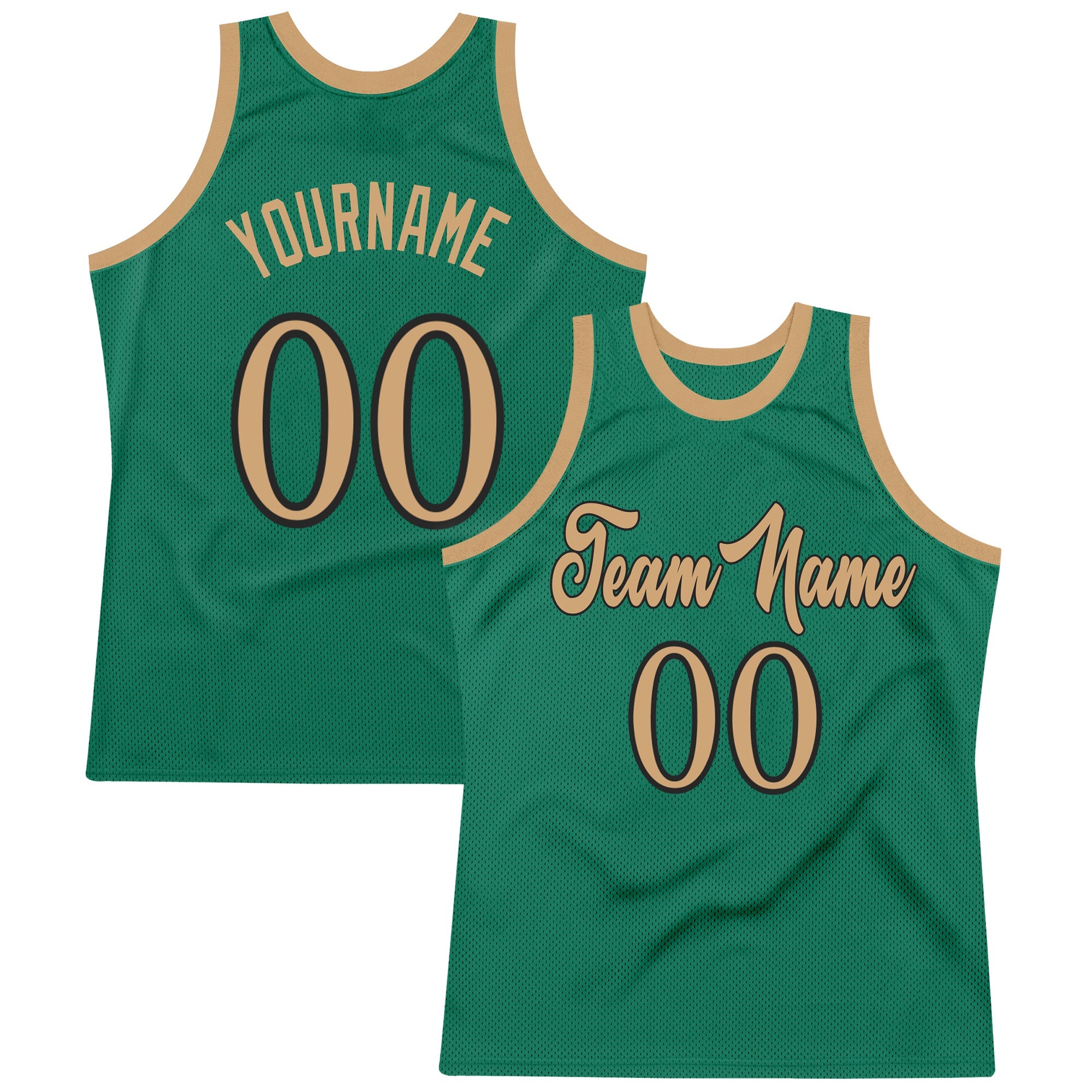 Custom Kelly Green Old Gold-Black Authentic Throwback Basketball Jersey