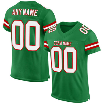 Custom Grass Green White-Red Mesh Authentic Football Jersey