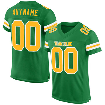 Custom Grass Green Gold-White Mesh Authentic Football Jersey