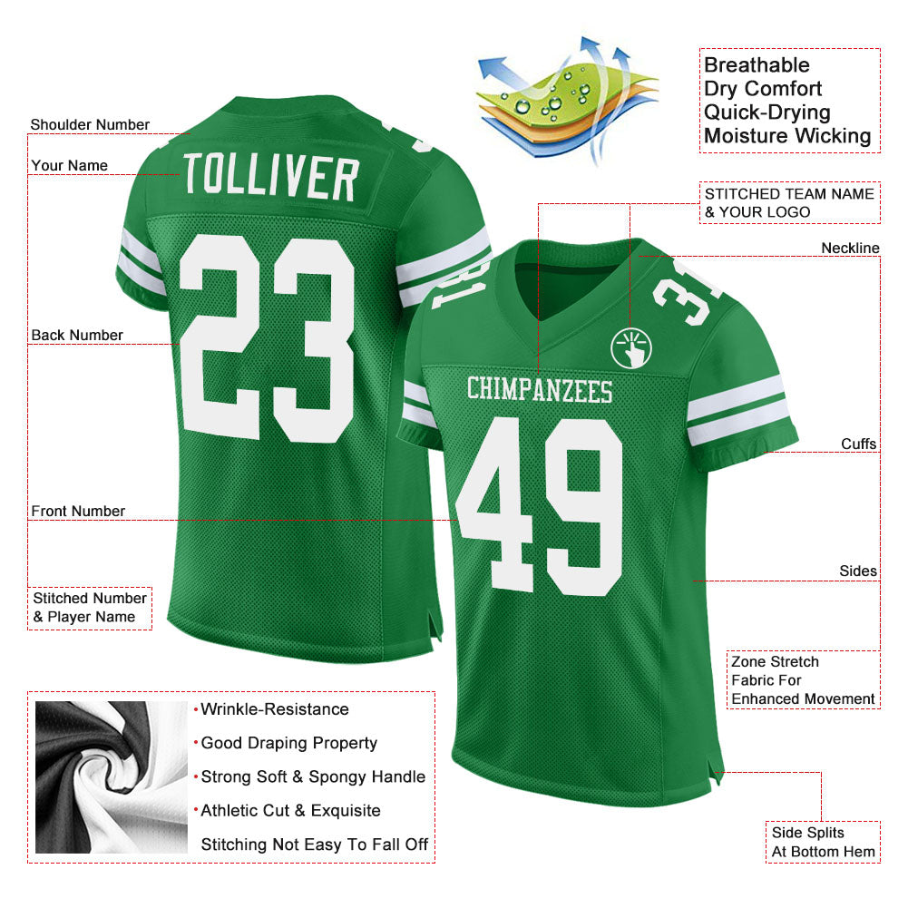 Custom Grass Green White Mesh Authentic Football Jersey