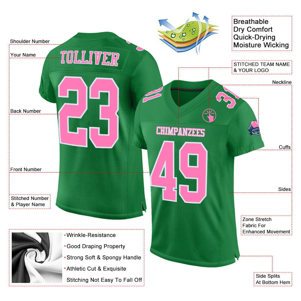 Custom Grass Green Pink-White Mesh Authentic Football Jersey