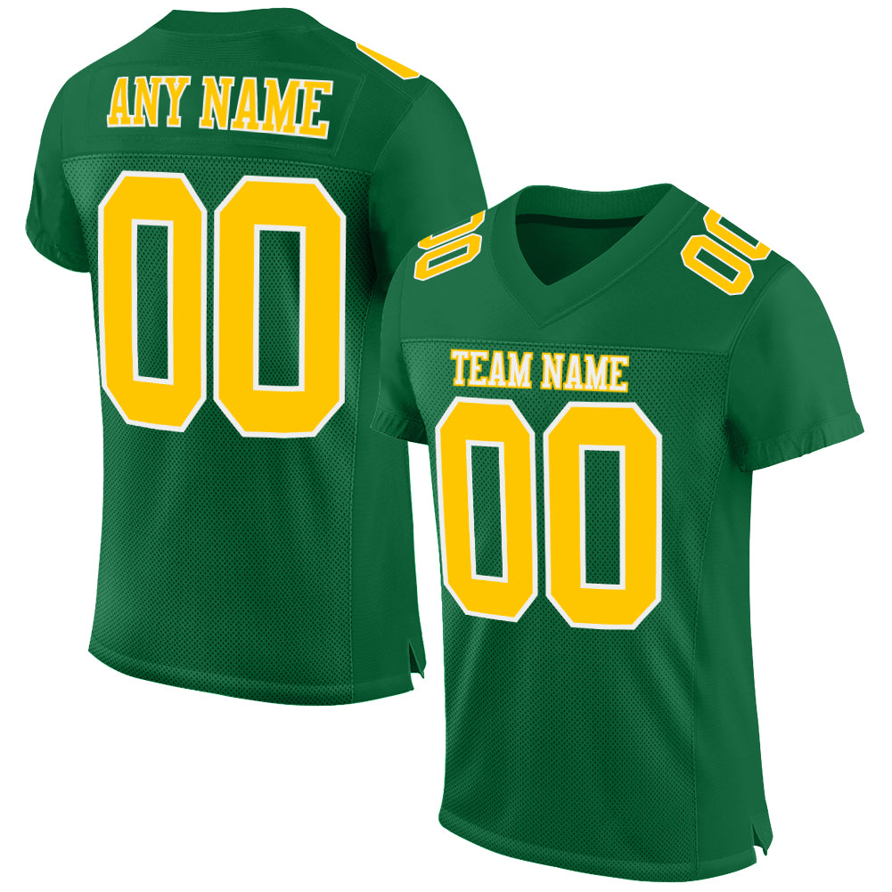 Custom Kelly Green Gold-White Mesh Authentic Football Jersey