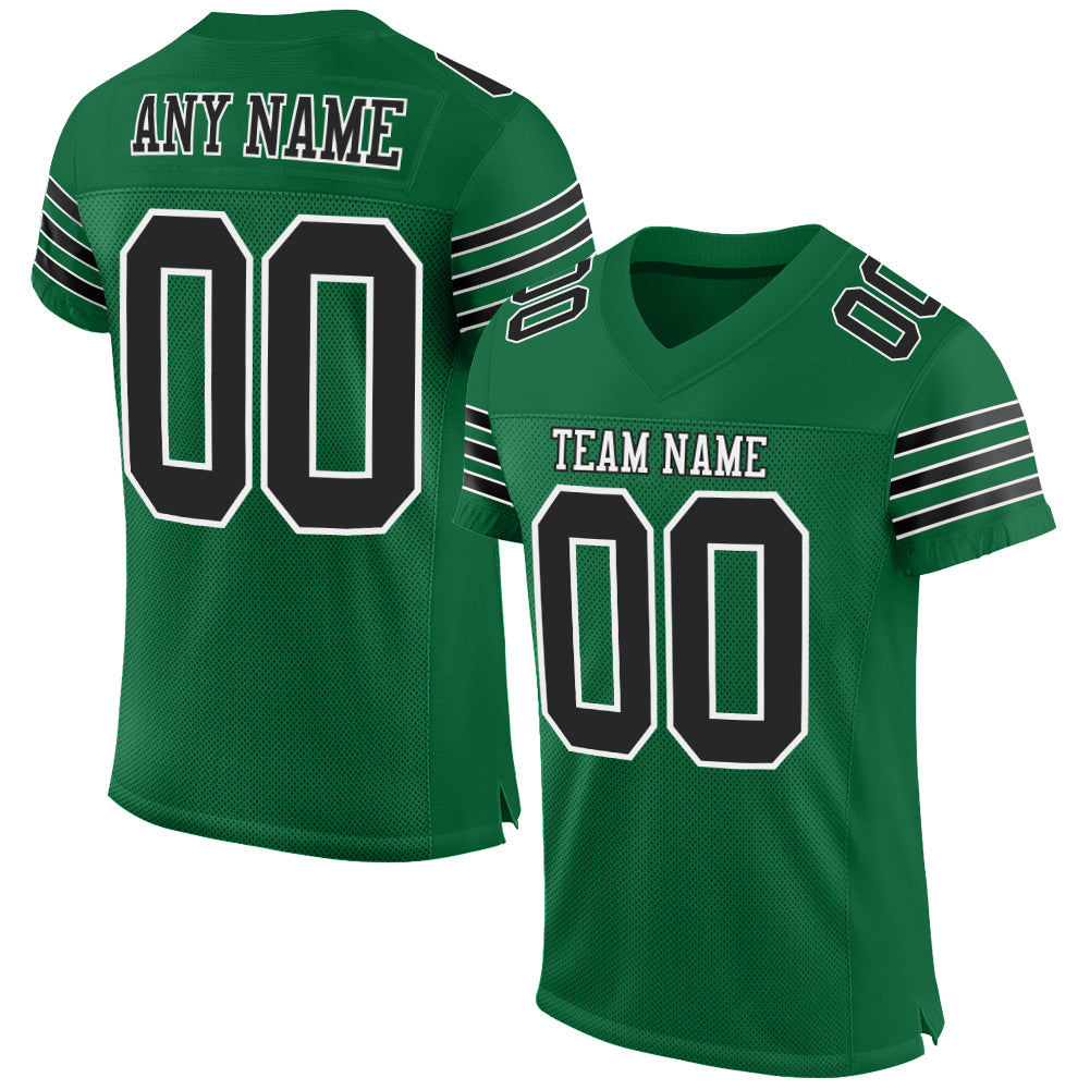 Custom Kelly Green Black-White Mesh Authentic Football Jersey