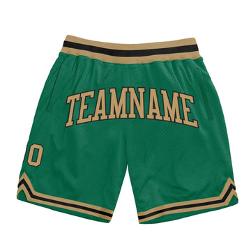 Custom Kelly Green Old Gold-Black Authentic Throwback Basketball Shorts