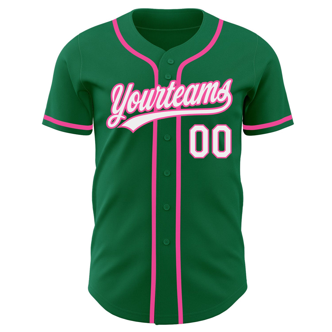 Custom Kelly Green White-Pink Authentic Baseball Jersey