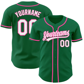 Custom Kelly Green White-Pink Authentic Baseball Jersey