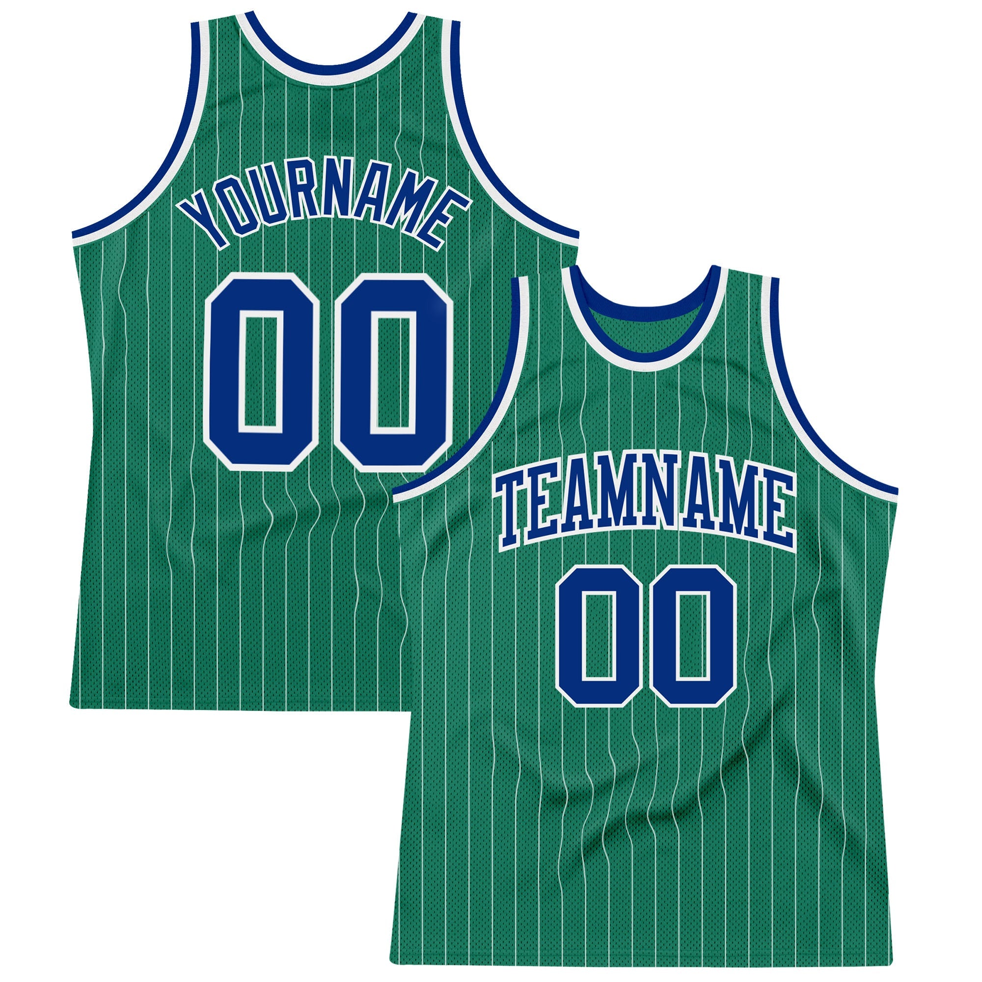 Custom Kelly Green White Pinstripe Royal Authentic Basketball Jersey