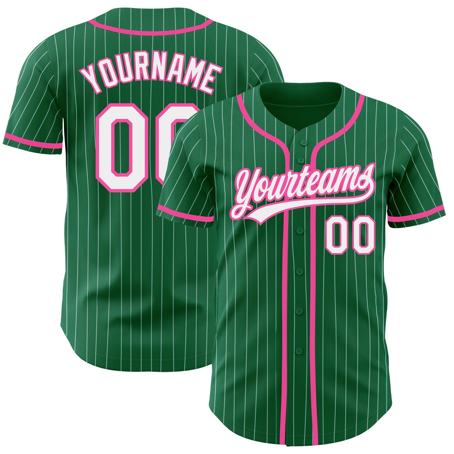 Custom Kelly Green White Pinstripe Pink Authentic Baseball Jersey