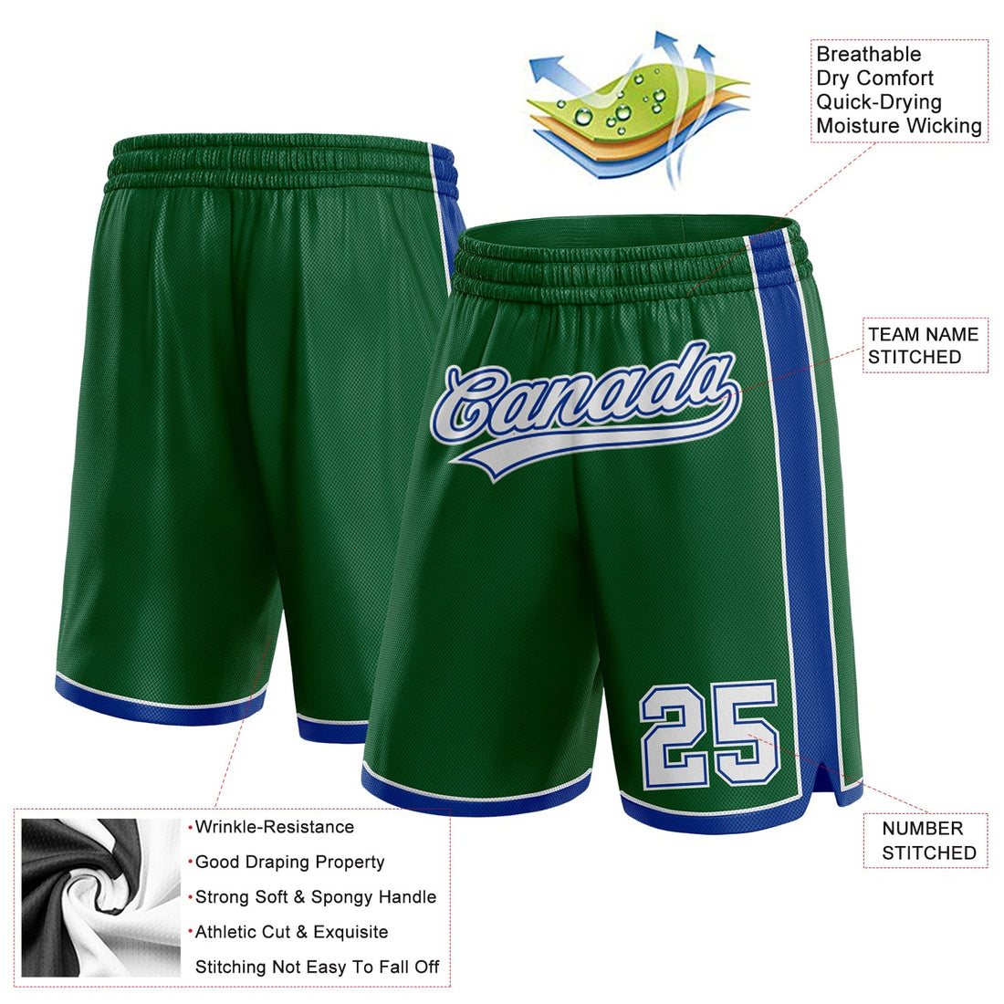 Custom Kelly Green White-Royal Authentic Basketball Shorts