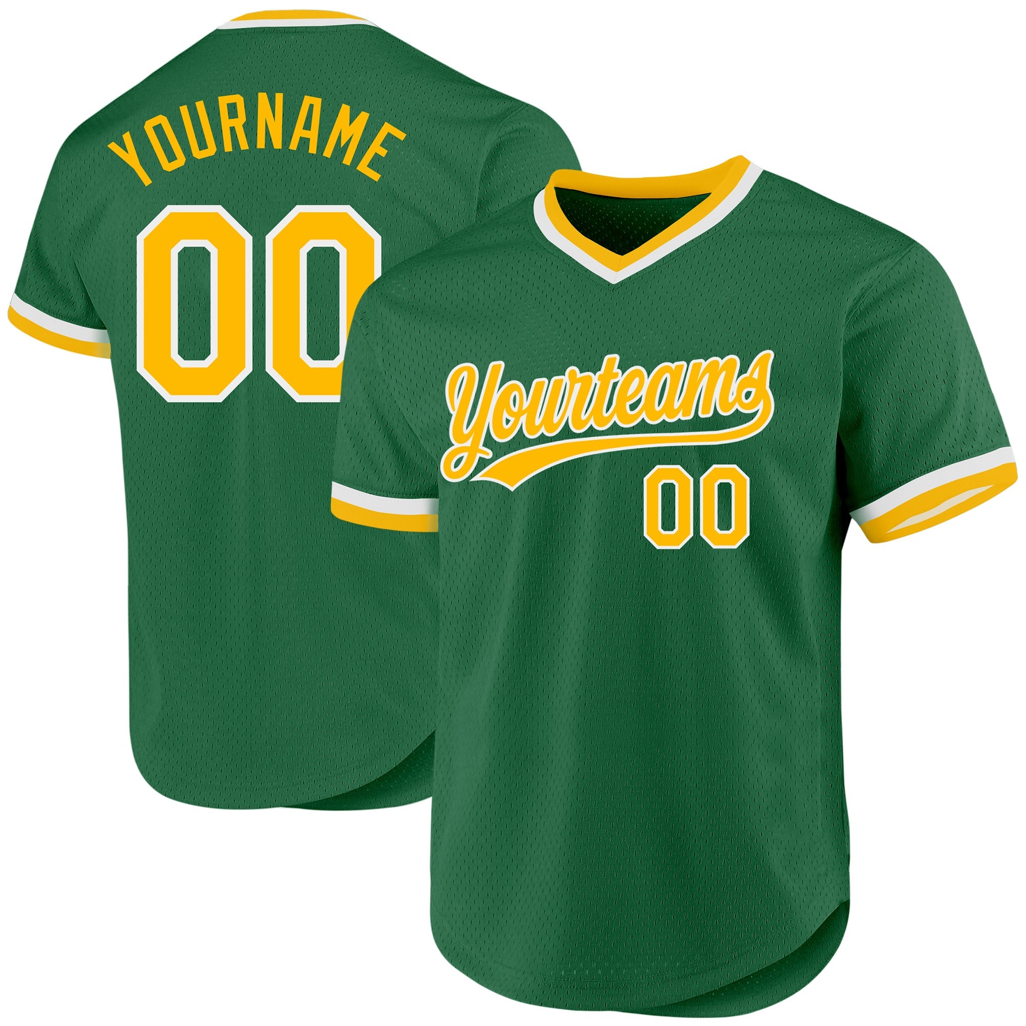 Custom Kelly Green Gold-White Authentic Throwback Baseball Jersey