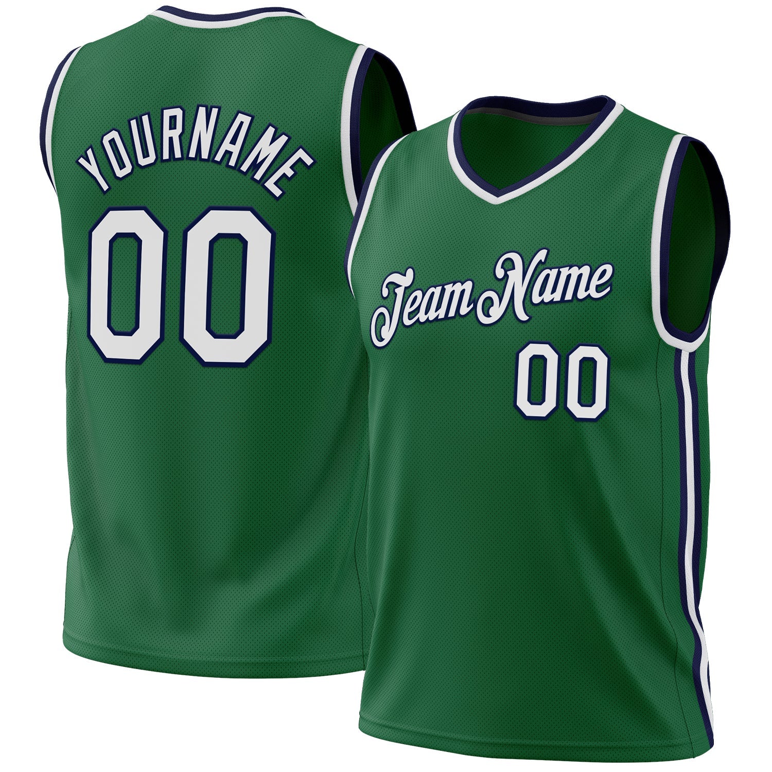 Custom Kelly Green White-Navy Authentic Throwback Basketball Jersey