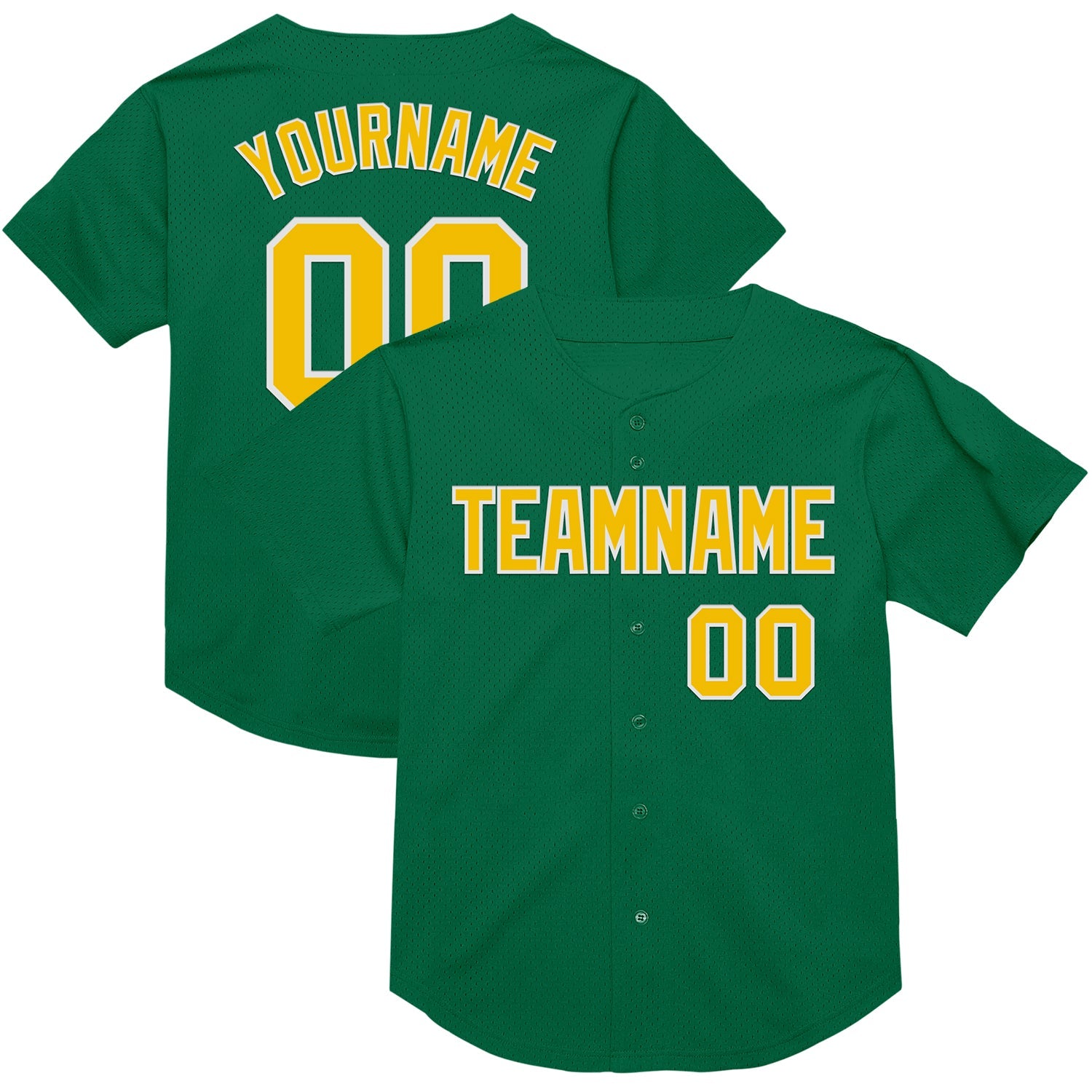 Custom Kelly Green Yellow-White Mesh Authentic Throwback Baseball Jersey