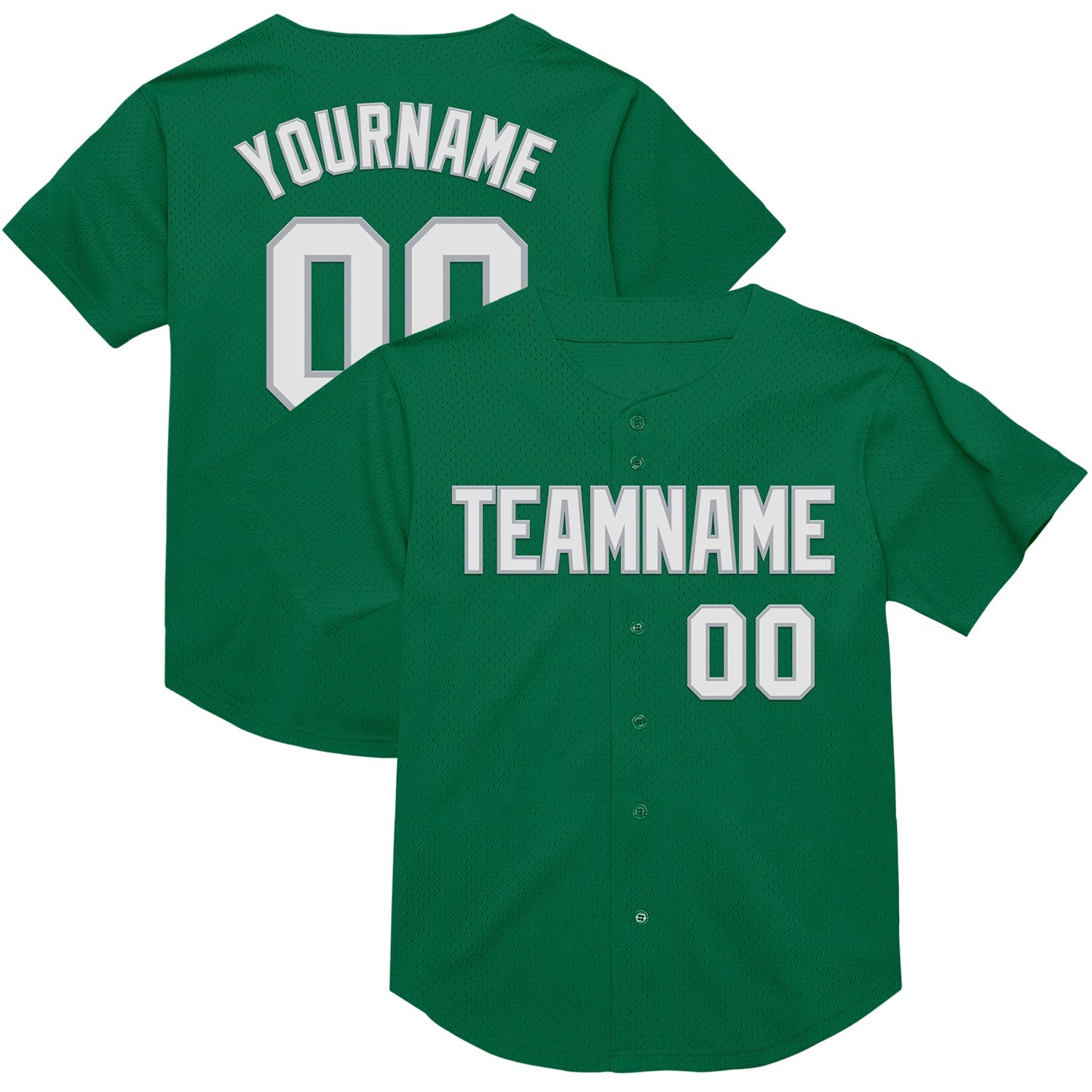 Custom Kelly Green White-Gray Mesh Authentic Throwback Baseball Jersey