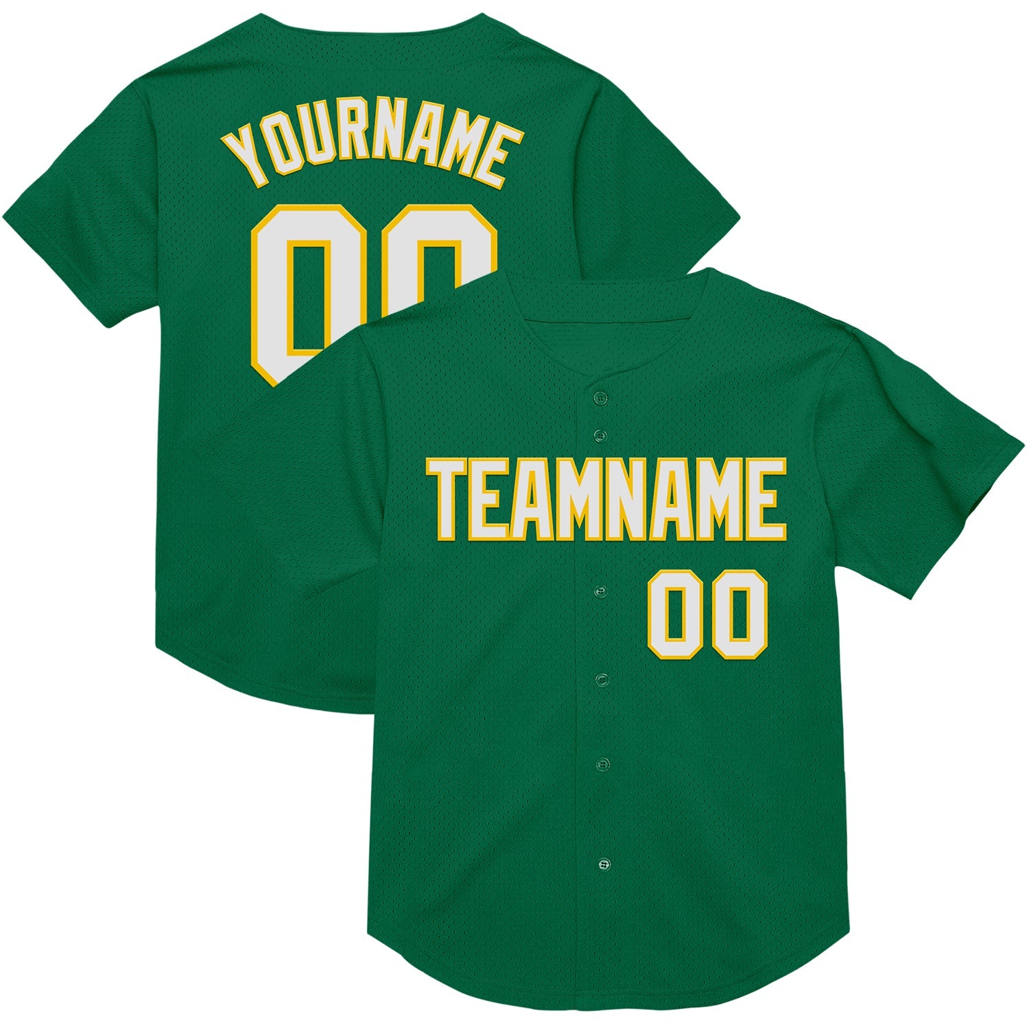 Custom Kelly Green White-Yellow Mesh Authentic Throwback Baseball Jersey