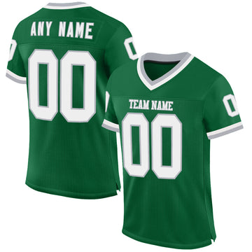 Custom Kelly Green White-Gray Mesh Authentic Throwback Football Jersey