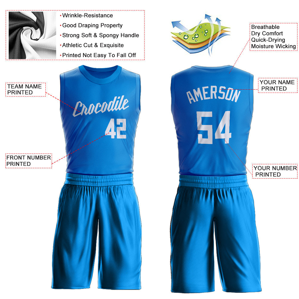 Custom Blue White Round Neck Suit Basketball Jersey