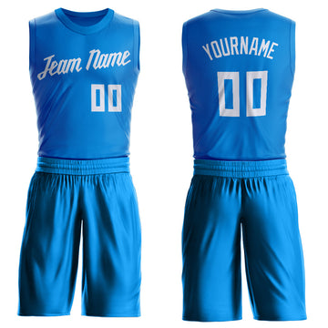 Custom Blue White Round Neck Suit Basketball Jersey