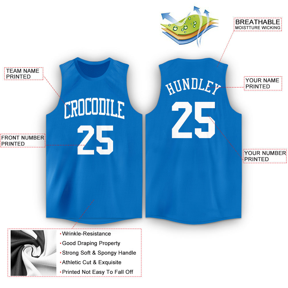 Custom Blue White Round Neck Basketball Jersey