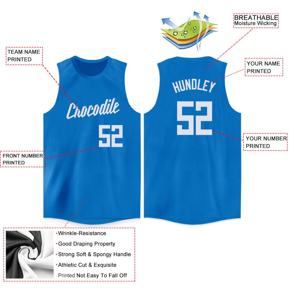 Custom Blue White Round Neck Basketball Jersey