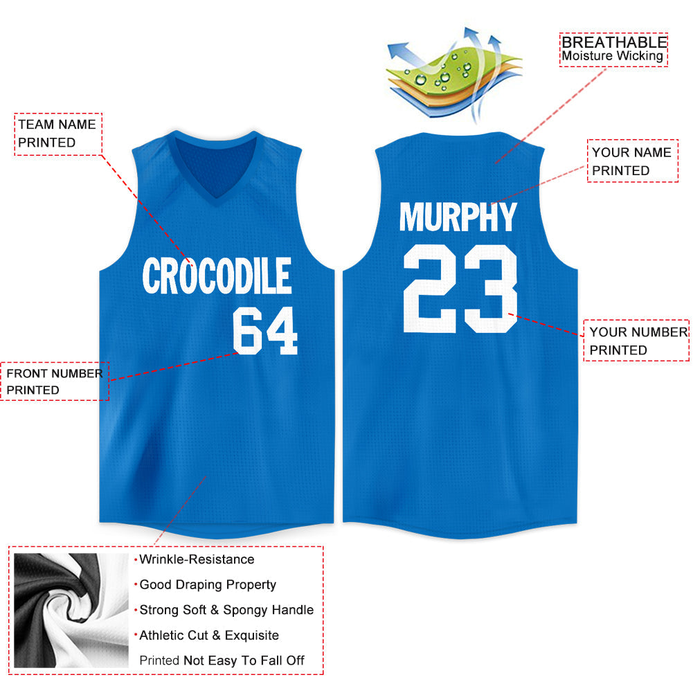 Custom Blue White V-Neck Basketball Jersey