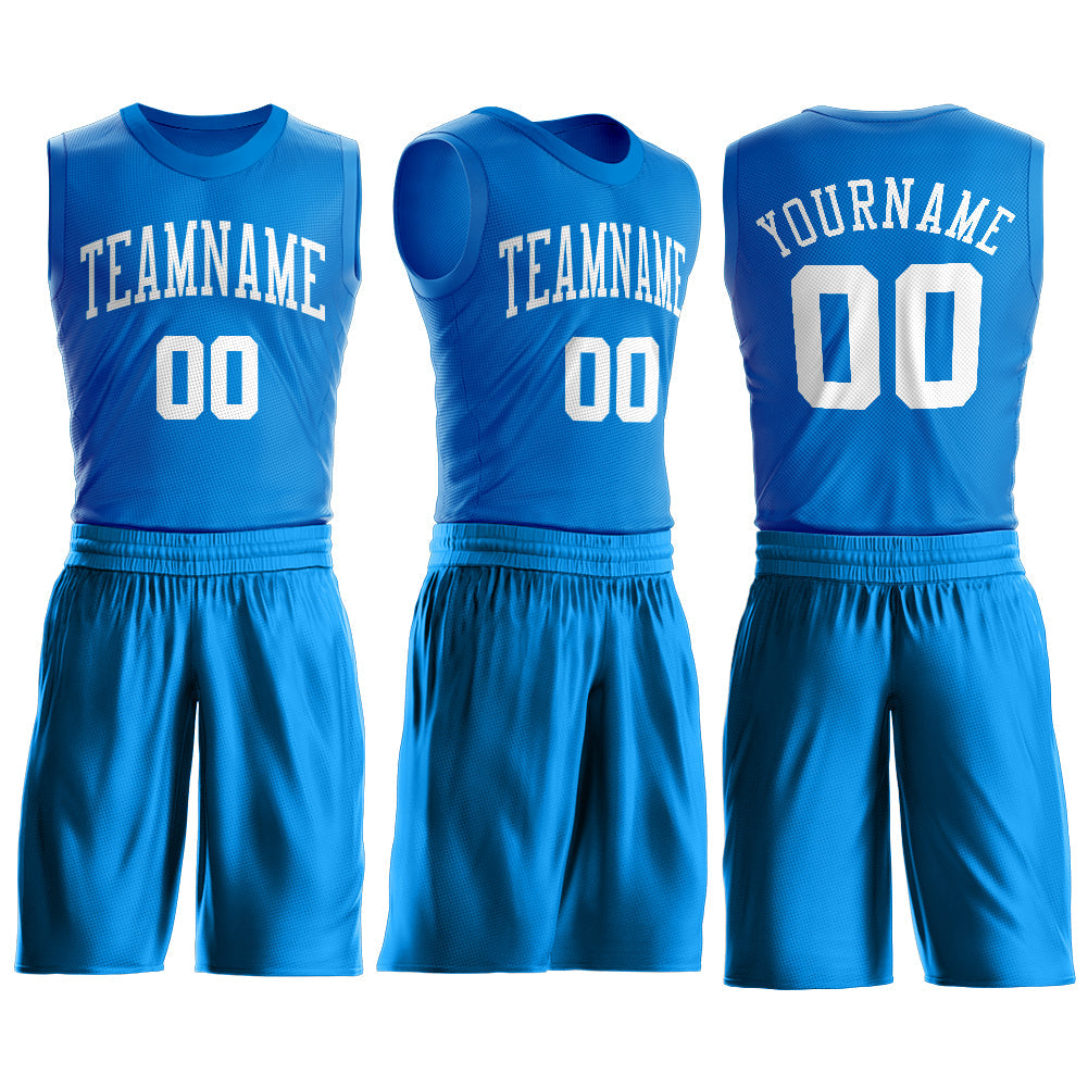 Custom Blue White Round Neck Suit Basketball Jersey