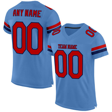 Custom Powder Blue Red-Navy Mesh Authentic Football Jersey