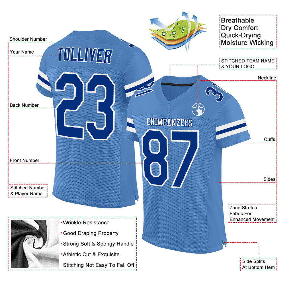 Custom Powder Blue Royal-White Mesh Authentic Football Jersey