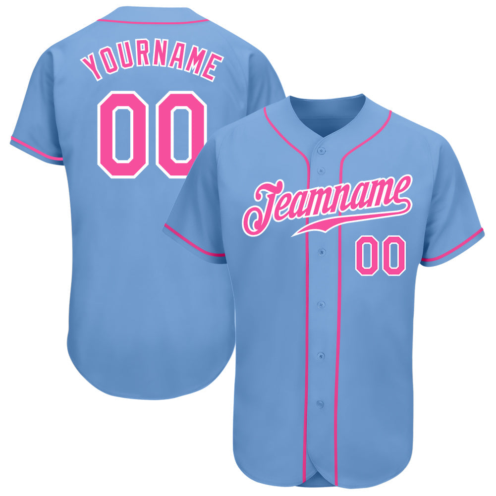 Custom Light Blue Pink-White Authentic Baseball Jersey