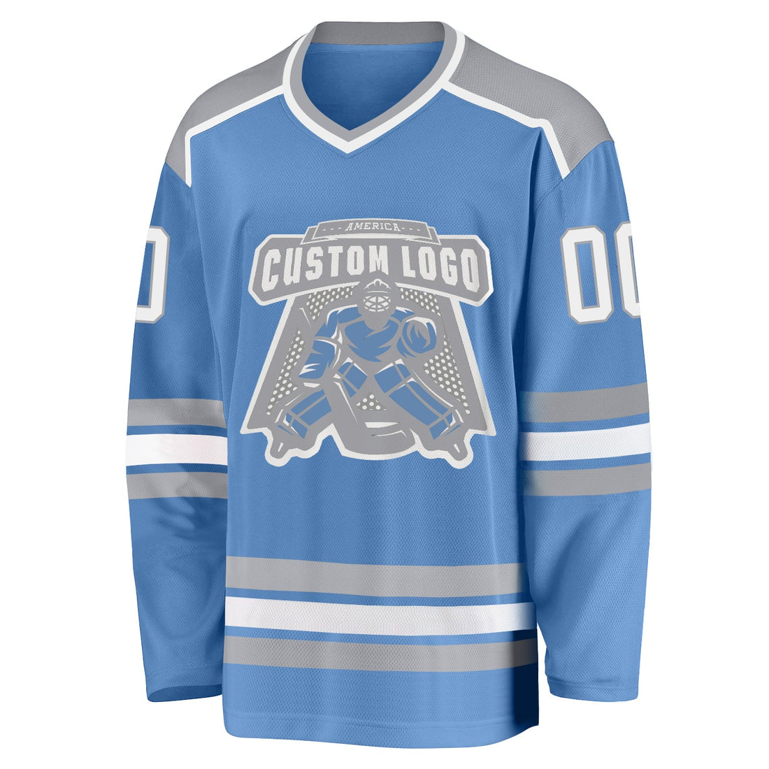 Custom Light Blue White-Gray Hockey Jersey