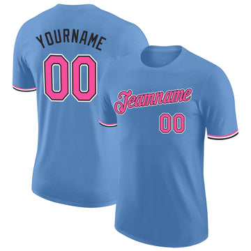 Custom Light Blue Pink-Black Performance T-Shirt