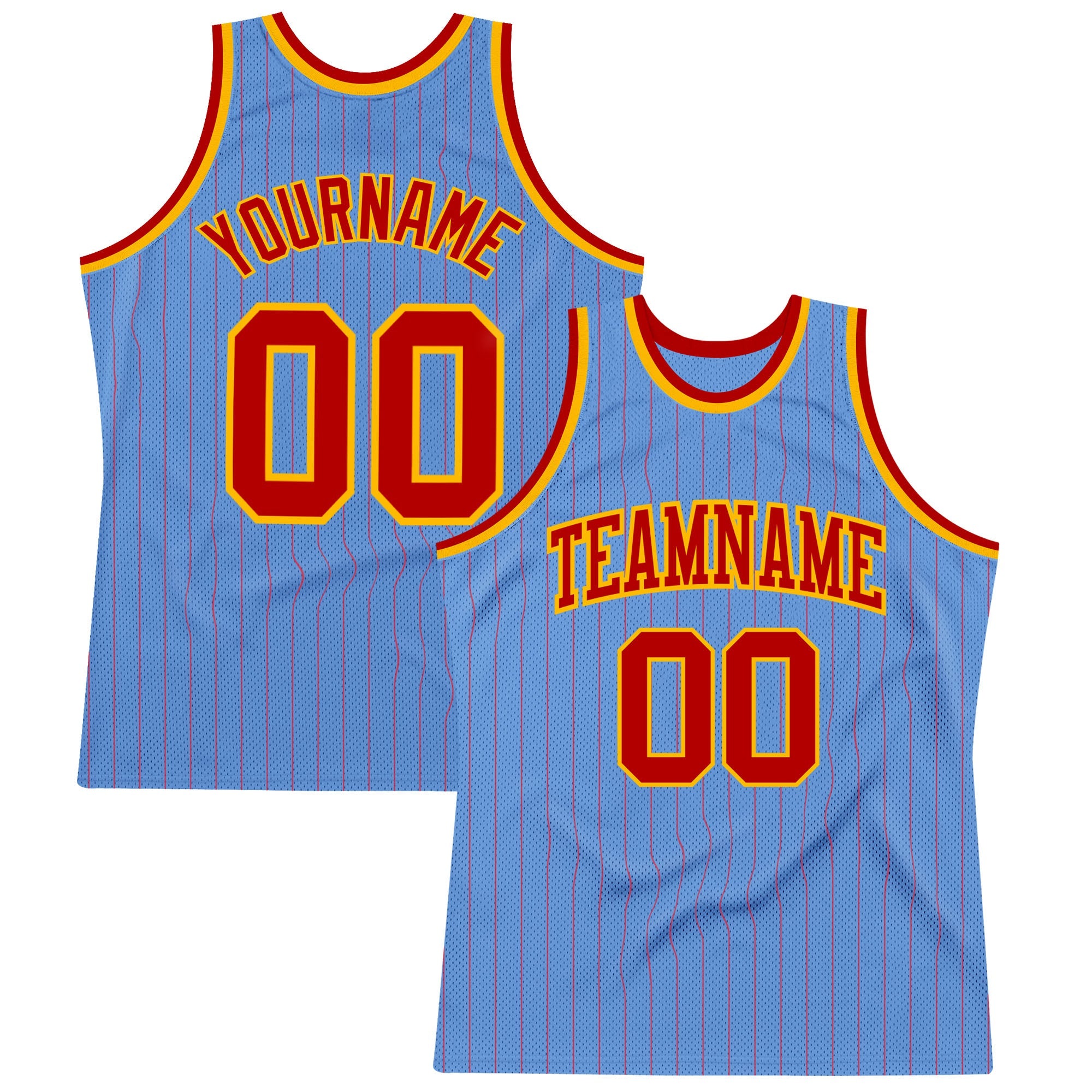 Custom Light Blue Red Pinstripe Red-Gold Authentic Basketball Jersey