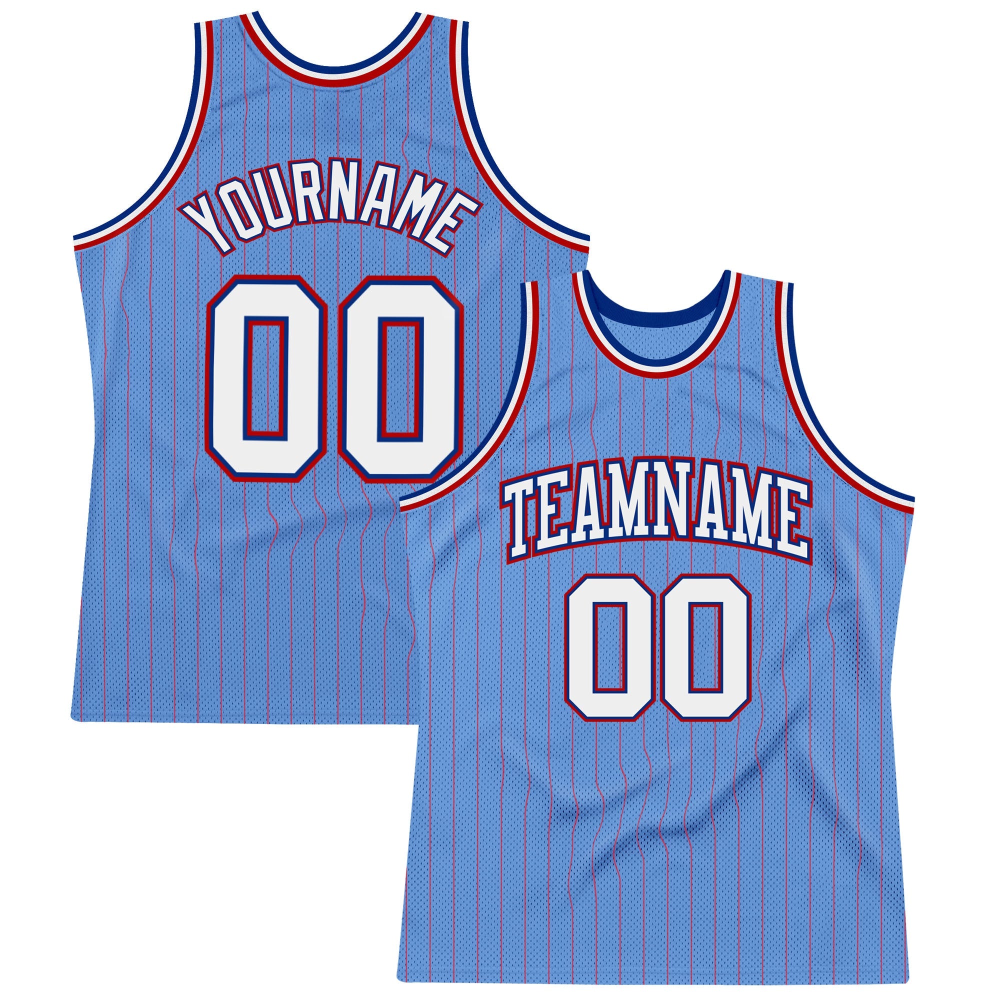 Custom Light Blue Red Pinstripe White-Royal Authentic Basketball Jersey