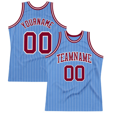 Custom Light Blue White Pinstripe Maroon Authentic Basketball Jersey