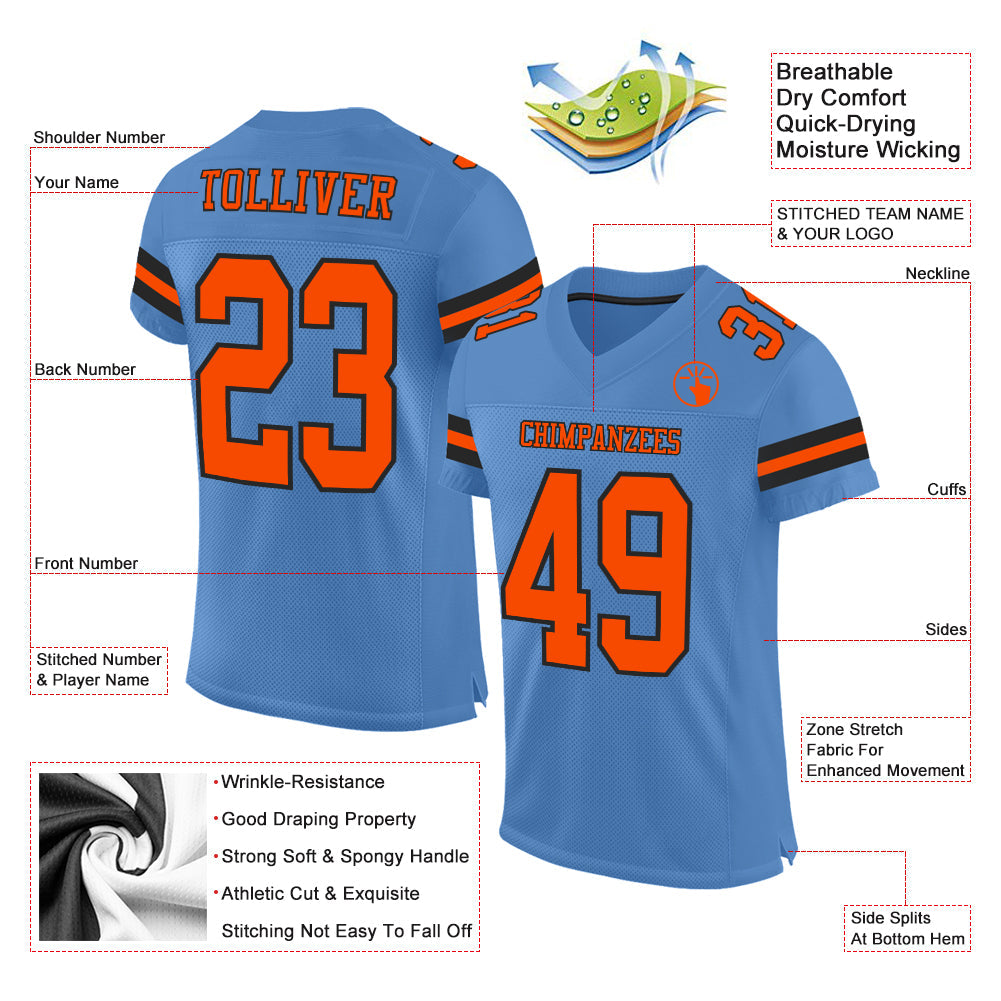 Custom Electric Blue Orange-Black Mesh Authentic Football Jersey