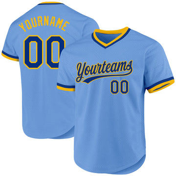 Custom Light Blue Royal-Gold Authentic Throwback Baseball Jersey