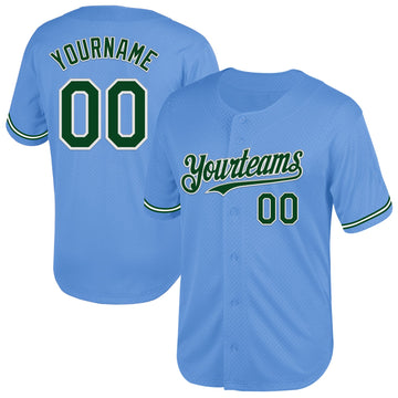 Custom Light Blue Green-White Mesh Authentic Throwback Baseball Jersey