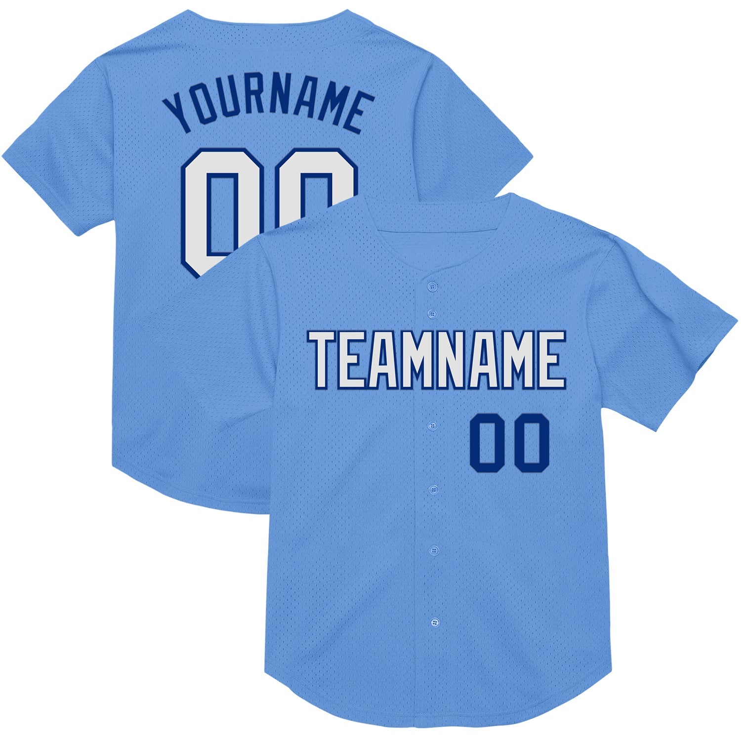 Custom Light Blue White-Royal Mesh Authentic Throwback Baseball Jersey