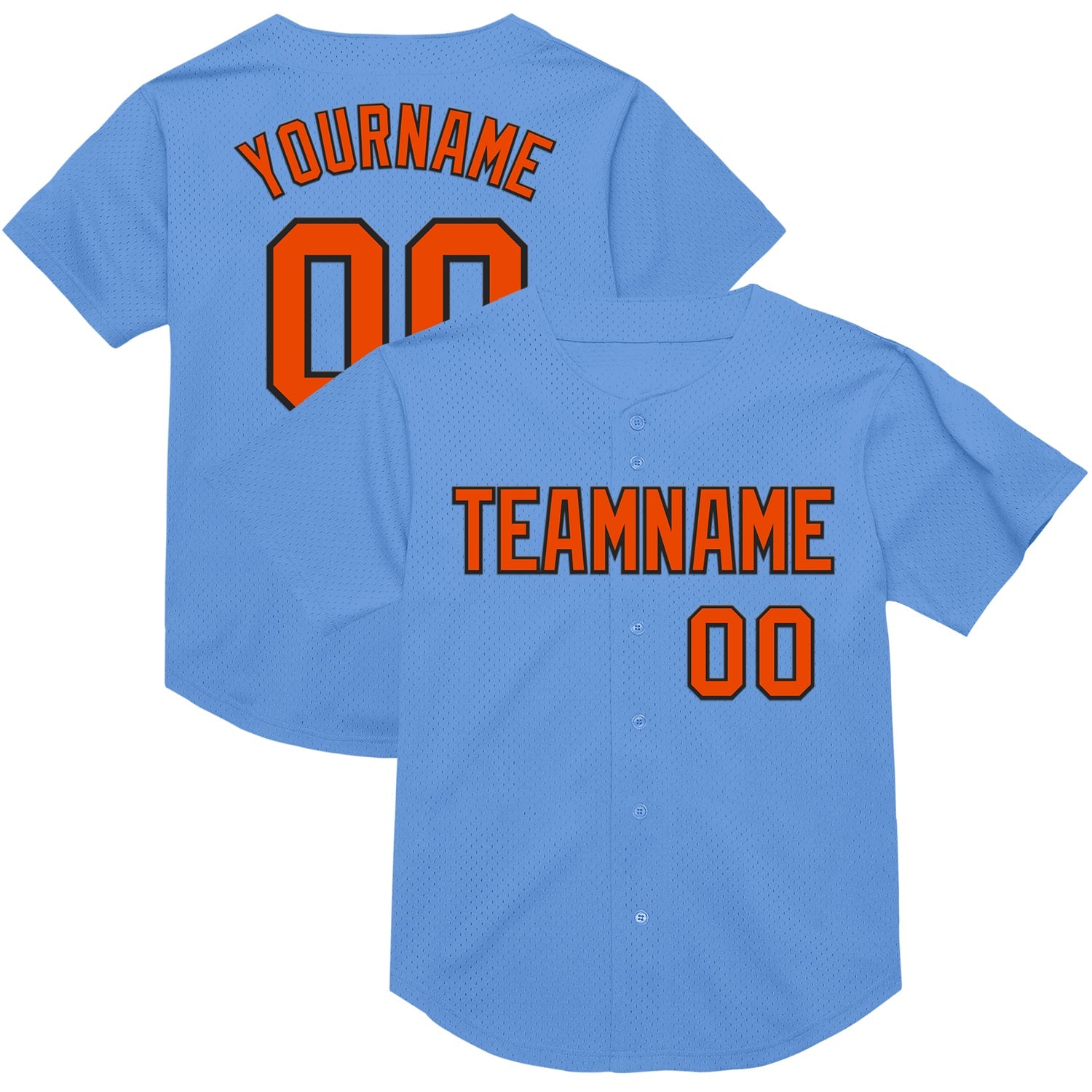 Custom Light Blue Orange-Black Mesh Authentic Throwback Baseball Jersey