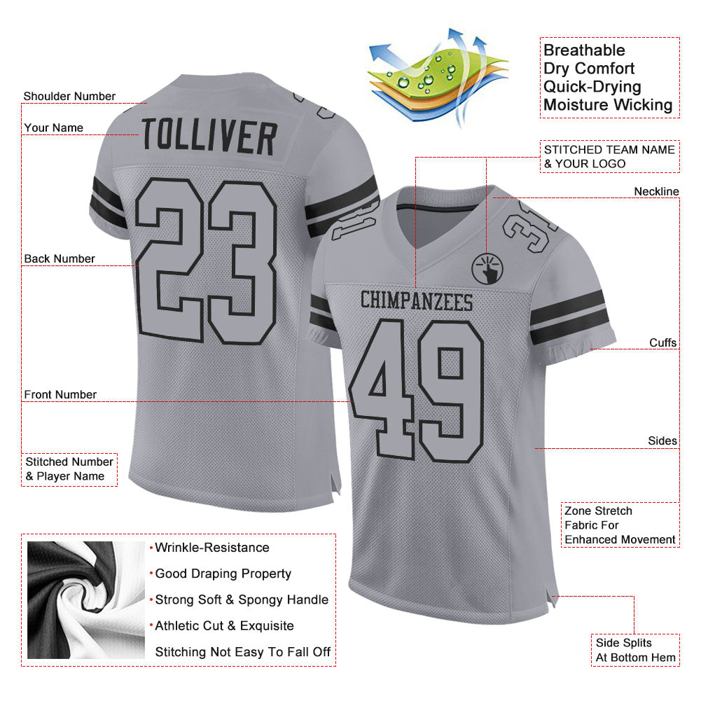 Custom Light Gray Gray-Black Mesh Authentic Football Jersey