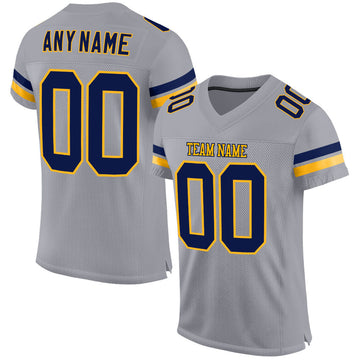 Custom Light Gray Navy-Gold Mesh Authentic Football Jersey