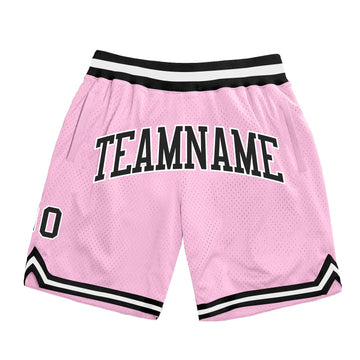 Custom Light Pink Black-White Authentic Throwback Basketball Shorts