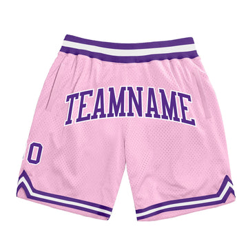 Custom Light Pink Purple-White Authentic Throwback Basketball Shorts