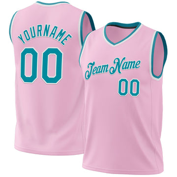 Custom Light Pink Teal-White Authentic Throwback Basketball Jersey