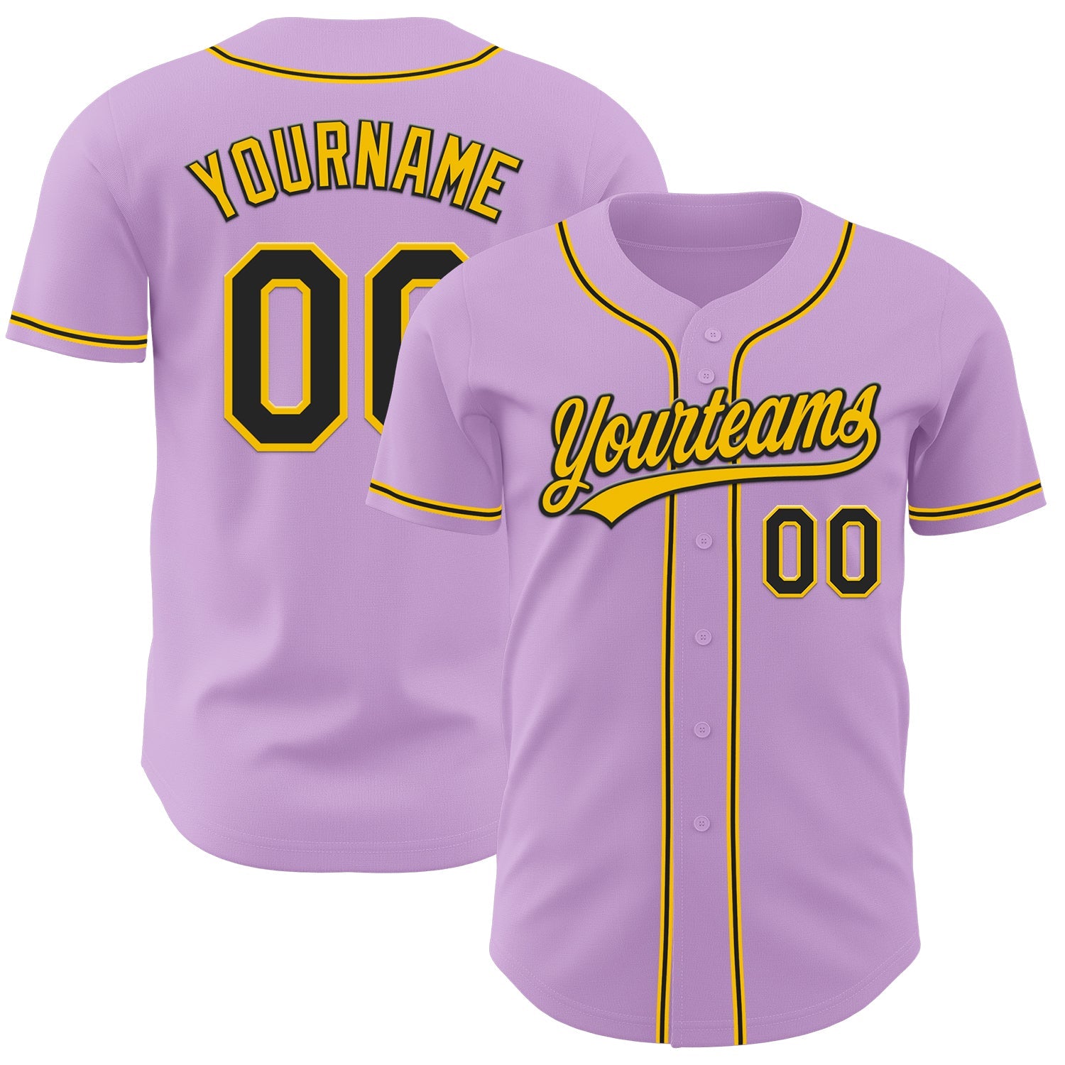 Custom Light Purple Black-Yellow Authentic Baseball Jersey